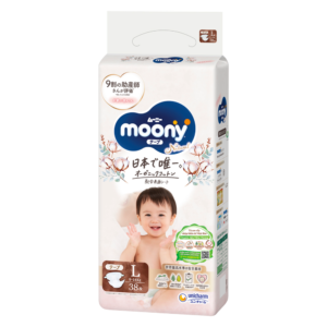 Bỉm tã dán Moony trắng Natural size L 38 miếng (9-14kg) chính hãng tại Chip Chip Luxury Nha Trang