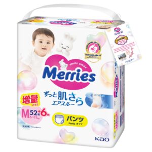 Bỉm Tã quần Merries size M 52+6 (cho bé 6-11kg) chính hãng tại Chip Chip Luxury Nha Trang