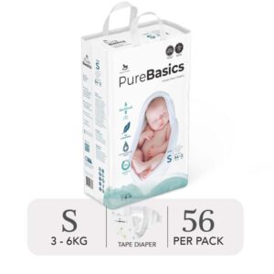 Bỉm tã dán ngày đêm Applecrumby Purebasics Diapers Tape size S – 54+2 miếng (3-6kg) chính hãng tại Chip Chip Luxury Nha Trang