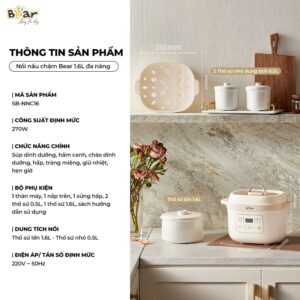 Nồi nấu chậm Bear 1.6L SB-NNC16 chính hãng tại Chip Chip Luxury Nha Trang