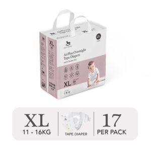 Bỉm tã dán đêm Applecrumby Airplus Overnight Mini Tape size XL – 17 miếng (11 – 16kg) chính hãng tại Chip Chip Luxury Nha Trang