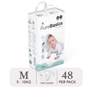 Bỉm tã dán ngày đêm Applecrumby Purebasics Diapers Tape size M – 46+2 miếng (5-10kg) chính hãng tại Chip Chip Luxury Nha Trang