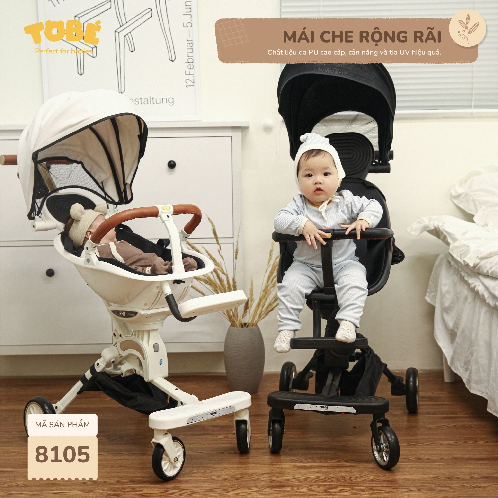 Xe Đẩy Tobe Rico MS 8105 (Đen/Hồng/Xám) - Chip Chip Luxury Nha Trang Xe Đẩy Tobe Rico MS 8105 (Đen/Hồng/Xám) chính hãng tại Chip Chip Luxury Nha Trang