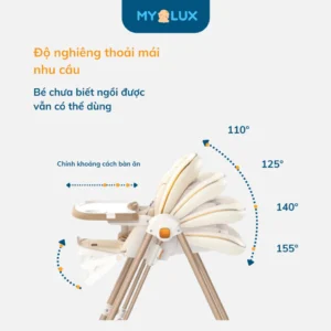 Ghế Ăn Dặm Đa Năng MYLUX Tích Hợp Xích Đu Điều Chỉnh Độ Cao Ngả Lưng 7 cấp độ có bánh xe, gấp gọn chính hãng tại Chip Chip Luxury Nha Trang