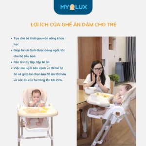 Ghế Ăn Dặm Đa Năng MYLUX Tích Hợp Xích Đu Điều Chỉnh Độ Cao Ngả Lưng 7 cấp độ có bánh xe, gấp gọn chính hãng tại Chip Chip Luxury Nha Trang