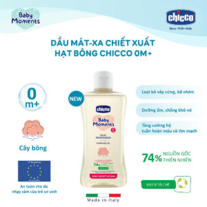 Dầu mát-xa chiết xuất Hạt bông Chicco 0M+ 200ml chính hãng tại Chip Chip Luxury Nha Trang