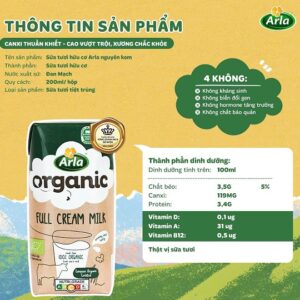 Sữa tươi nguyên kem Arla Organic hộp 200ml chính hãng tại Chip Chip Luxury Nha Trang