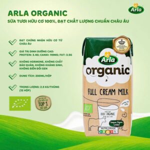 Sữa tươi nguyên kem Arla Organic hộp 200ml chính hãng tại Chip Chip Luxury Nha Trang