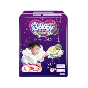 Bỉm quần Bobby Organic sleepwell L26+2 9-11KG chính hãng tại Chip Chip Luxury Nha Trang