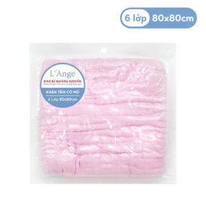 Khăn tắm L'Ange có nón 6 lớp 80X80CM hồng