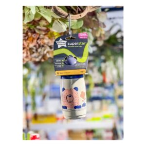 Bình hút uống nước giữ nhiệt có ống hút kháng khuẩn chống tràn cho bé Tommee Tippee SuperStar 266ml, từ 12 tháng - Xám (Cái)