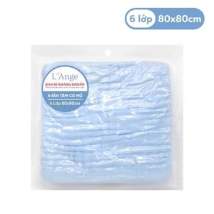 Khăn tắm L'Ange có nón 6 lớp 80X80CM xanh
