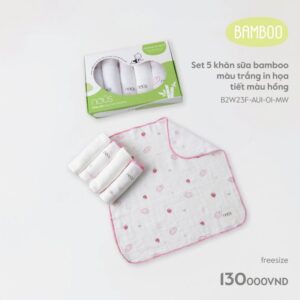Set 5 khăn sữa màu trắng in họa tiết gấu