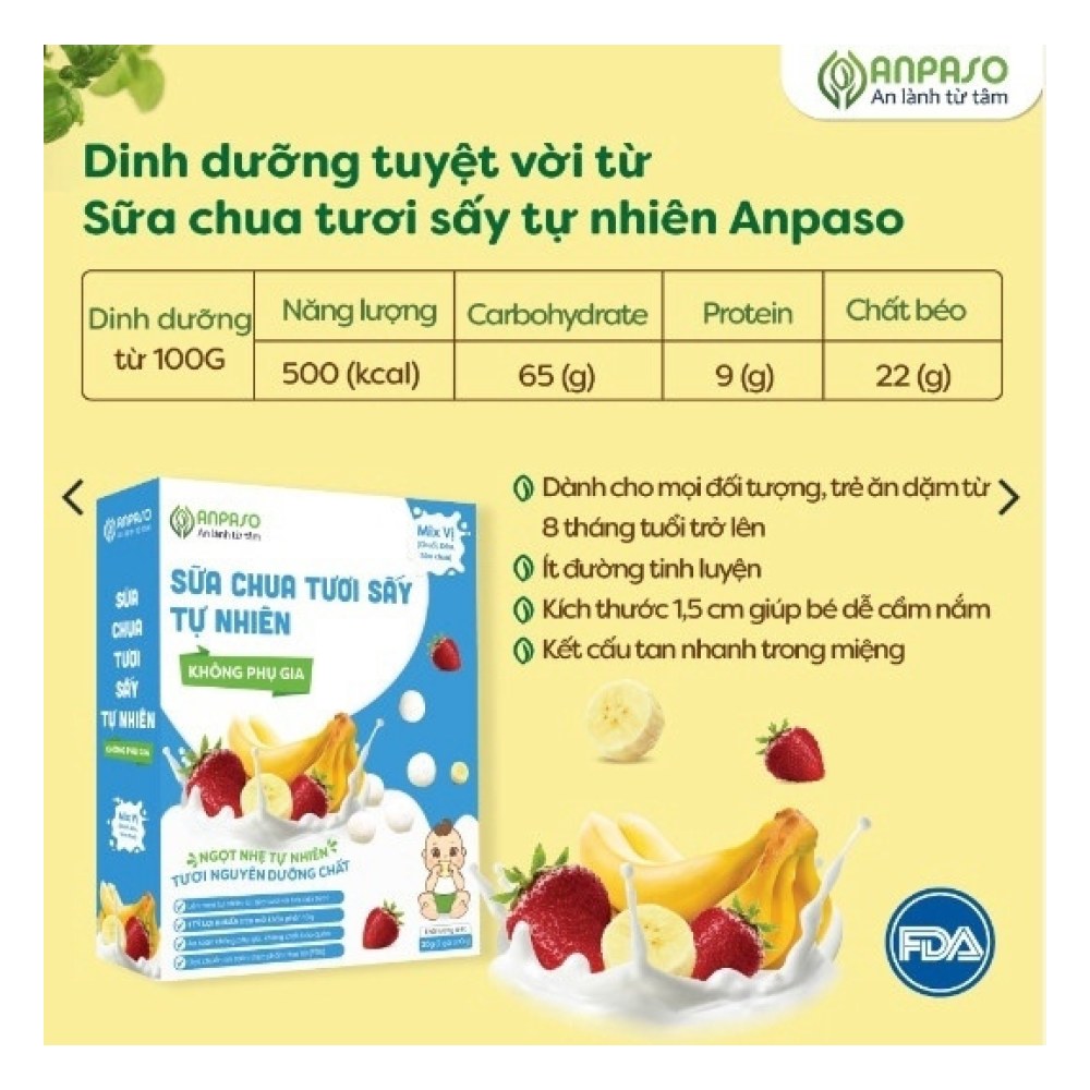Sữa chua tươi sấy Tự Nhiên Anpaso Mix vị 8m+ (Hộp) Sữa chua tươi sấy Tự Nhiên Anpaso Mix vị 8m+ (Hộp)