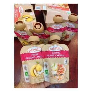 Baby Bio Trái cây ngiền hữu cơ cho bé vị dâu, táo,vani Babybio 90g (Bịch)