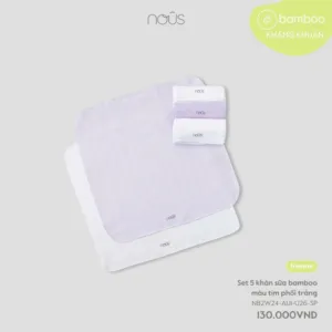 Set 5 khăn sữa bamboo màu tím phối trắng