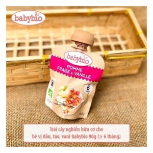Baby Bio Trái cây nghiền hữu cơ cho bé vị lê,chuối,hạt kê Babybio 90g (Bịch)
